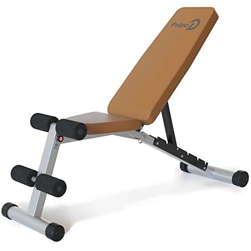 Pelpo Weight Bench For Full Body Exercise, Adjustable Workout Bench Press For Home Gym Strength Training And Weightlifting, Incline/Decline Utility Extension Bench Set For 6 Positions, Brown Pad #TOP15