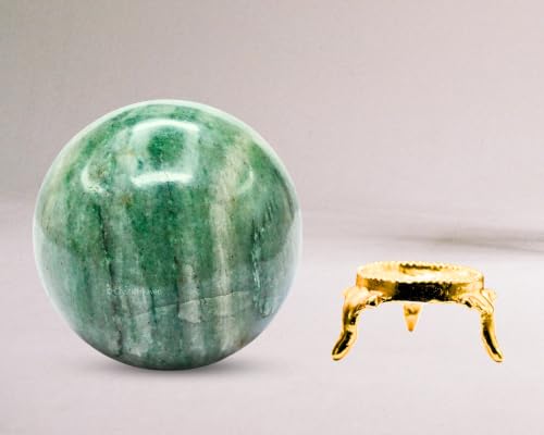 Image of Certified Green Aventurine Crystal Ball for Meditation - Premium Crystal Vastu Items for Home and Feng Shui Items for Good Luck - Ideal for Pooja Supplies and Spiritual Practices (3 inch Inch)
