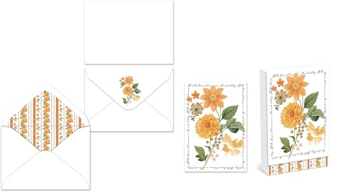 Image of Punch Studio Blank Note Cards with Envelopes, Embossed Accents and Textured Box for All Occasions - 5 inch x 3.5 inch each, Set of 10 Cards - Marigold (50420)