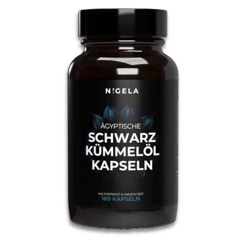 Nigela Schwarzkümmelöl Kapseln kaltgepresst - 2000mg pro Tagesdosis - Ägyptisches Schwarzkümmelöl ungefiltert - Hochwertige S