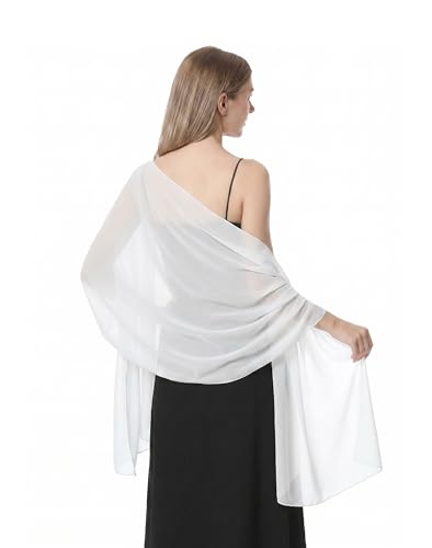 Hotshawl Chiffon Shawls and Wraps for Evening Dresses Women Elegant Soft Scarf Bridal Scarve Wedding Stole (Ivory One Size)