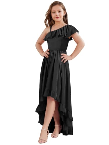 Girls' Special Occasion Dresses One Shoulder Ruffle High Low Chiffon Formal Girls Junior Bridesmaid Dresses