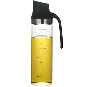 Bugucat Oliefles 600 ml, premium azijn/oliedispenser van roestvrij staal en glas, olijfolie container olie glazen fles met automatische sproeier voor BBQ, koken, grillen, pasta, lekvrij en vaatwasmachinebestendig