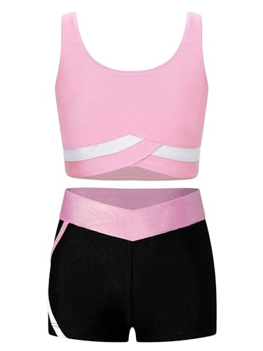 CHICTRY Kids Girls 2 Piece Dance Outfits Ballet Performance Crop Top and Shorts Set Gymnastics Yoga Training Sportwear