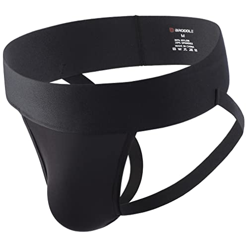 Broddle Men's Jockstrap Nylon Pouch 2.5 Inch Wide Band Performance Workout Daily Sports Athletic Supporters Black #TOP20