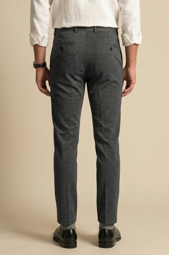 Image of Peter England Men's Slim Fit Mid Rise Formal Stretchable Knit Super Trouser | Comfort Lycra | 360-Degree Stretch