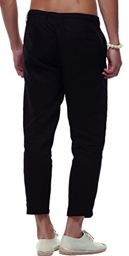 chouyatou Men's Casual Drawstring Straight Fit Beach Linen Capri Pants2