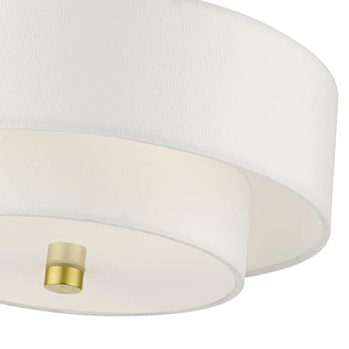 Livex Lighting 51043-12 Meridian Collection 2-Light Semi Flush Mount Ceiling Light with Off-White Hardback Fabric Shade, Satin Brass, 13 x 13 x 8.25 by Livex - Image 7