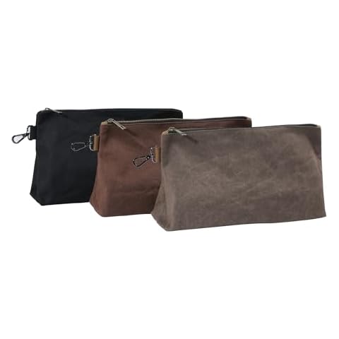 Waxed Canvas Tool Pouch, Heavy Duty 3 Packs Tool Bag with Smooth Zipper and Carabiner,12.5" X 4" X 7.5" (Grey, Brown, Black) Cover