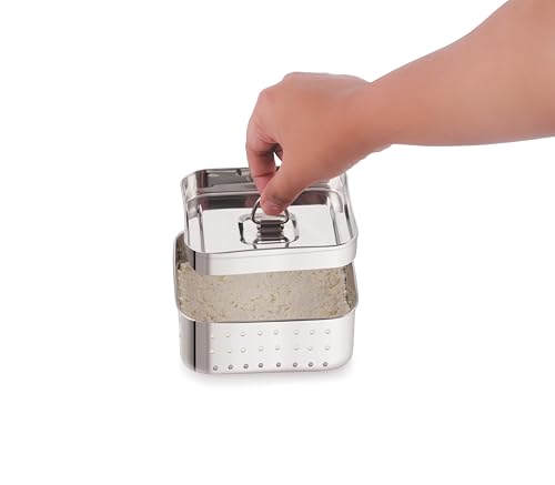 Image of Tosaa Stainless Steel Paneer Maker Mould - Medium Size (350ml) | Square Paneer /Tofu Press with Lid | Whey Separator for Homemade Paneer, Tofu & Cheese | Easy to Use & Clean