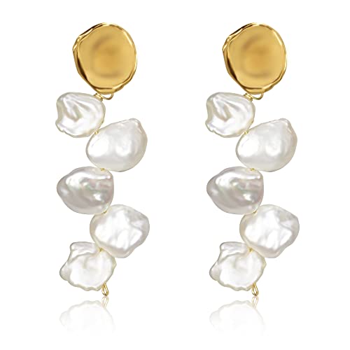 ELEXIS Long Baroque Pearl Earrings For Women Dangle Gold Dainty Statement Tassel Real Pearl Drop Jewelry For Wedding Bridesmaid Hanging (drop) - Main Image