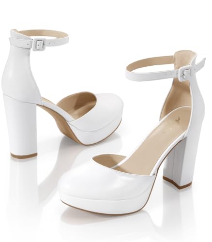 Image of Ankis Platform Closed Toe Heels for Women, Round Toe High Chunky Pumps