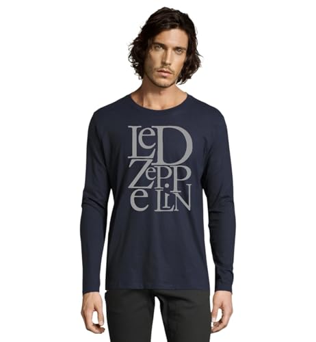 Camiseta Manga Larga Led Zeppelin, Jersey Musica Rock (L, Marino