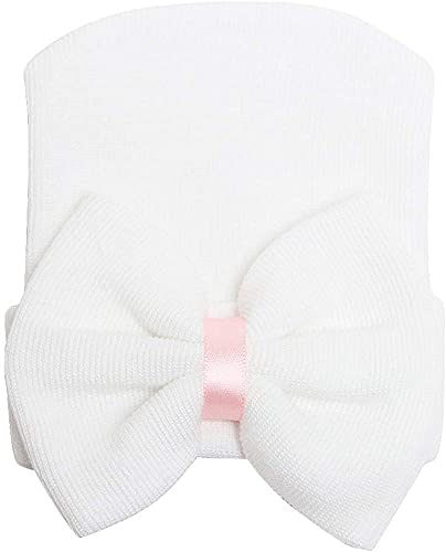 DRESHOW BQUBO 4 Pack Newborn Hospital Hat Infant Baby Hat Cap with Big Bow Soft Cute Knot Nursery Beanie