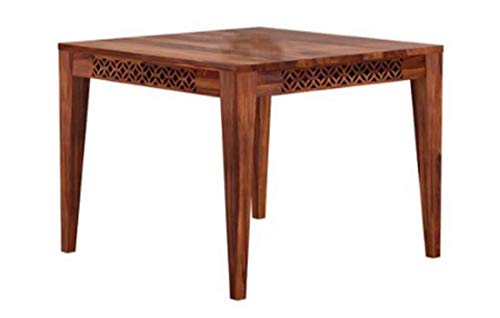 Image of SHRI MINTU'S ART Solid Sheesham Wood Dining Table 4 Seater | Four Seater Dinning Table with 4 Chairs for Home | Chairs with Cushion | Dining Room Sets for Kitchen & Restaurants | Brown Honey Finish