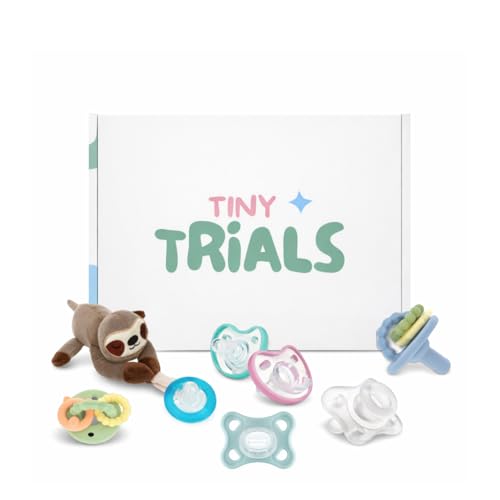 Image of Pacifier Trial Pack Variety Box for Newborns 0–6 Months – 7 BPA-Free Silicone Baby Pacifiers Sample Set (MAM, Nuby, Dr. Talbot’s, Chicco) – Baby Registry Must-Have, Tiny Trials