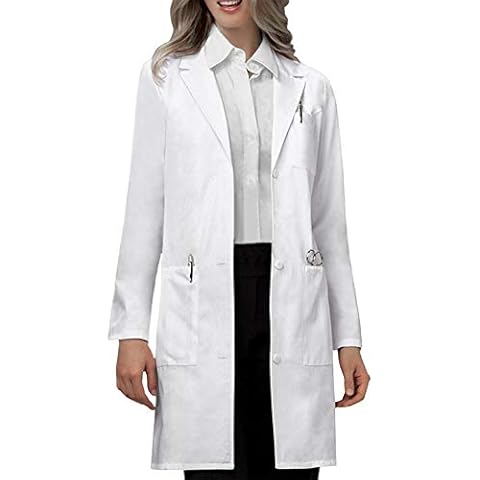 VOGRYE Professional Lab Coat for Women Men Long Sleeve, White, Unisex (Small, White) Cover