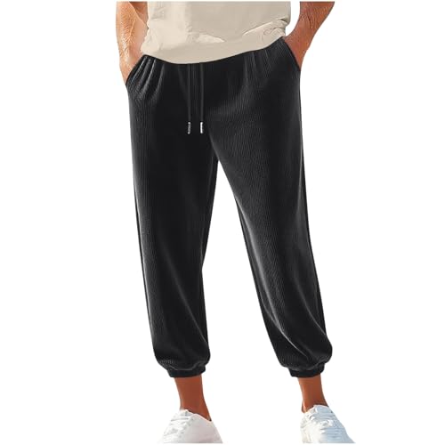 Corduroy Jogger Pants Men - Men's Drawstring Elastic Waist Fashion Tapered Streetwear Joggers Casual with Pockets