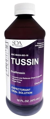 SDA LABORATORIES Tussin Guaifenesin Expectorant Cough Medicine Oral Solution 16 Fl Oz Liquid Cherry Mint Flavor Alcohol-Free Sugar-Free Relieves Mucus and Chest Congestion (Pack of 1)