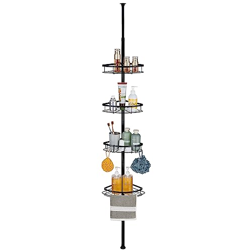 Wopeite Étagère de Douche Telescopique Réglable en Hauteur 73-265cm, Sans Percage Acier Inoxydable avec 4 Paniers, pour Salle de Bain, Noir