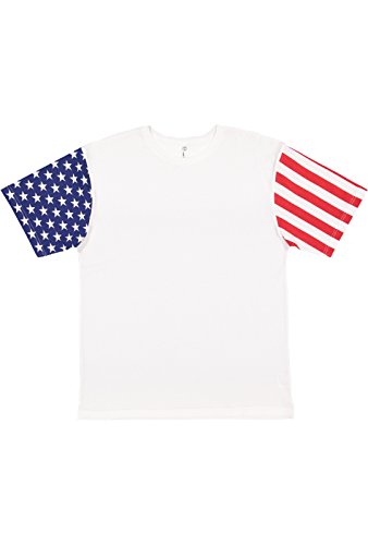 Code Five Men's 100% Cotton Crew Neck Short Sleeve Stars and Stripes Tee, White, XL