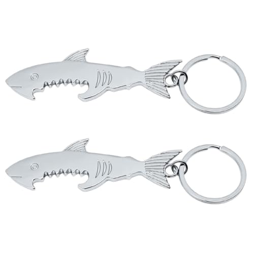 MAGICLULU 2piezas Llavero Multifunción con Abrebotellas Shark Zinc Regalo Original para Viaje Bar Cumpleaños y Eventos