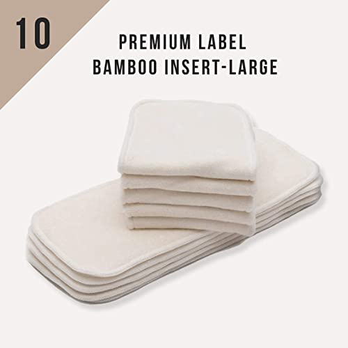 Kawaii Baby Premium Label Bamboo Cloth Diaper Insert, 5-Layer Bamboo (No Microfiber Or Fleece Inside), Washable, Reusable Soaker Pads, Compatible With One Size Cloth Diaper - Pack Of 10 #TOP1