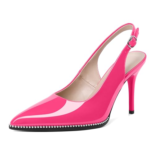 Image of SAMMITOP Women Slingback Heels Stilettos Closed Pointed Toe High Heel Silver Beaded Pumps Comfortable 3.5 Inch High Heels for Women Dressy Shoes
