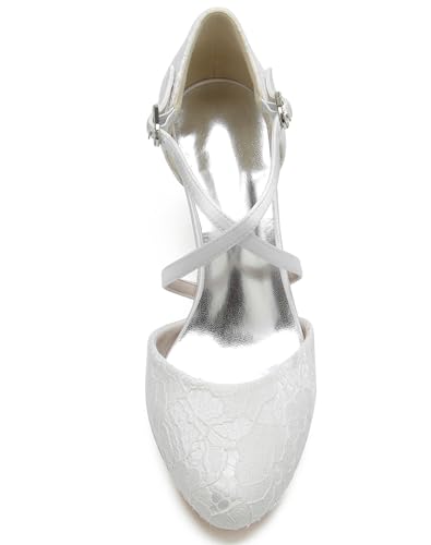 Hanfike Closed Toe Low Heel Wedding Shoes for Bridal Women Cross Strap Evening Pumps JY0924