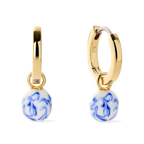 Image of Ana Luisa Frida Pearl Jewelry Huggie Hoops - Medium & Small 14K Gold Plated & Silver Rhodium Plated Drop Hoop Earrings with Freshwater Pearls - 2-in-1 Hypoallergenic Water-Resistant, Tarnish-Free Hoop