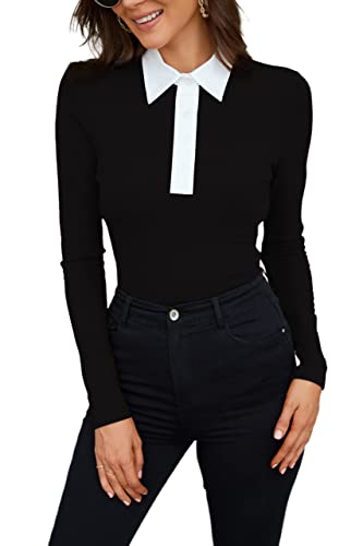 WOSALBA Womens Polo Shirts Collared Button V Neck Long Sleeve Sports Golf Tee