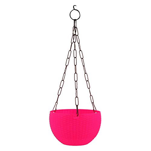 Image of Giore Plastic Hanging Planters with Metal Chains Pink Flower Pot for Indoor & Outdoor Plants Durable Hanging Baskets for Home, Balcony, Garden & Patio Decor