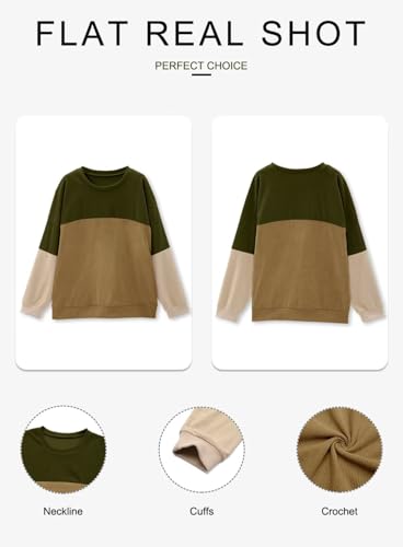 KISSMODA Women's Casual Long Sleeve Sweatshirt Color Block/Solid Crewneck Corduroy Pullover Cute Tops