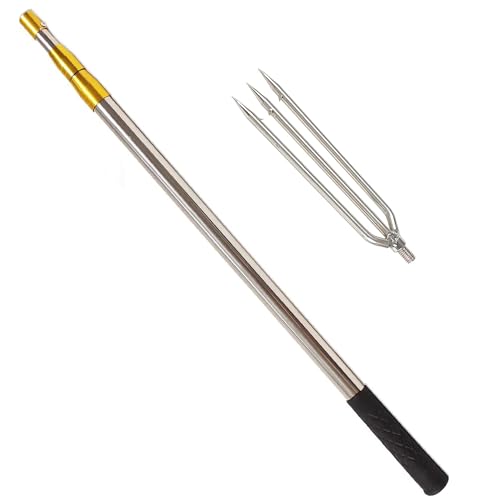 Aofong Fish Gaff 6.2ft Telescopic Rods with 1 to 3-Teeth Sea and Ice Fishing Spear Stainless Steel Inverted Tooth Harpoons Thickened Fish Gig (6.2ft+3 Teeth)