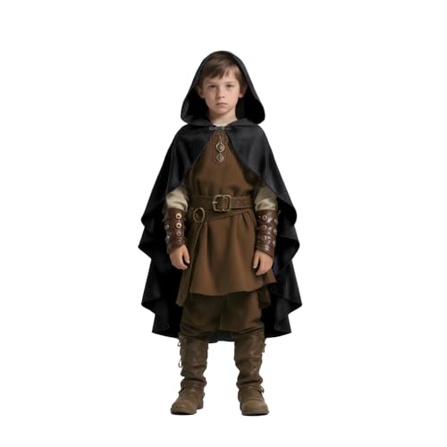 Capa medieval con capucha para niños color negro miniatura 1
