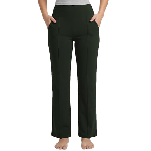 Image of NINQ Women High Waist Flare Pants Lite Regular | Smart Casual Korean Trouser for Office Wear, Gym, Sports, Travel & Daily Styling