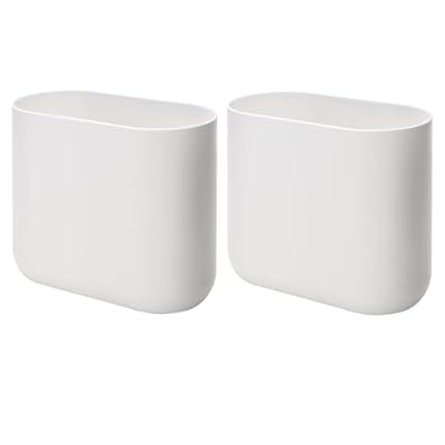 iDesign Small Oval Plastic Bathroom Trash Cans - Ideal for Bathroom, Bedroom, or Office - Set of 2 - White