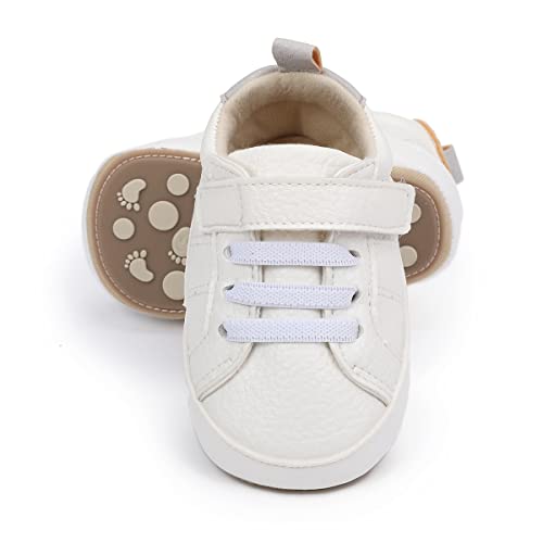 Cosankim Baby Boys Girls Shoes Lace Up Leather Infant Sneakers Non Slip Rubber Sole Newborn Loafers Toddler First Walker Crib Shoes (0-18 Months) (03 White Baby Shoes 3-6 Months Infant) #TOP16