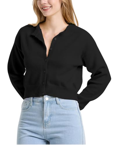 Image of Balimtoy Women's Cropped Cardigan Sweaters Long Sleeve Button Down Sweaters Knit Cardigan Cute Y2k Open Front Crop Top