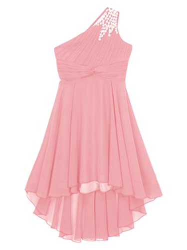 Kids Girls One-Shoulder Flower Dress High Low Hem Ball Gown Wedding Evening Dresses3