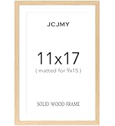 JCJMY 11x17 Picture Frame, Solid Wood Frame, Display 9x15 with Mat or 11 x 17 without Mat, Wooden...