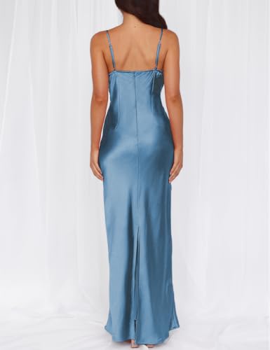 Image of Formal Satin Silk Spaghetti Strap Maxi Dresses for Women Wedding Guest