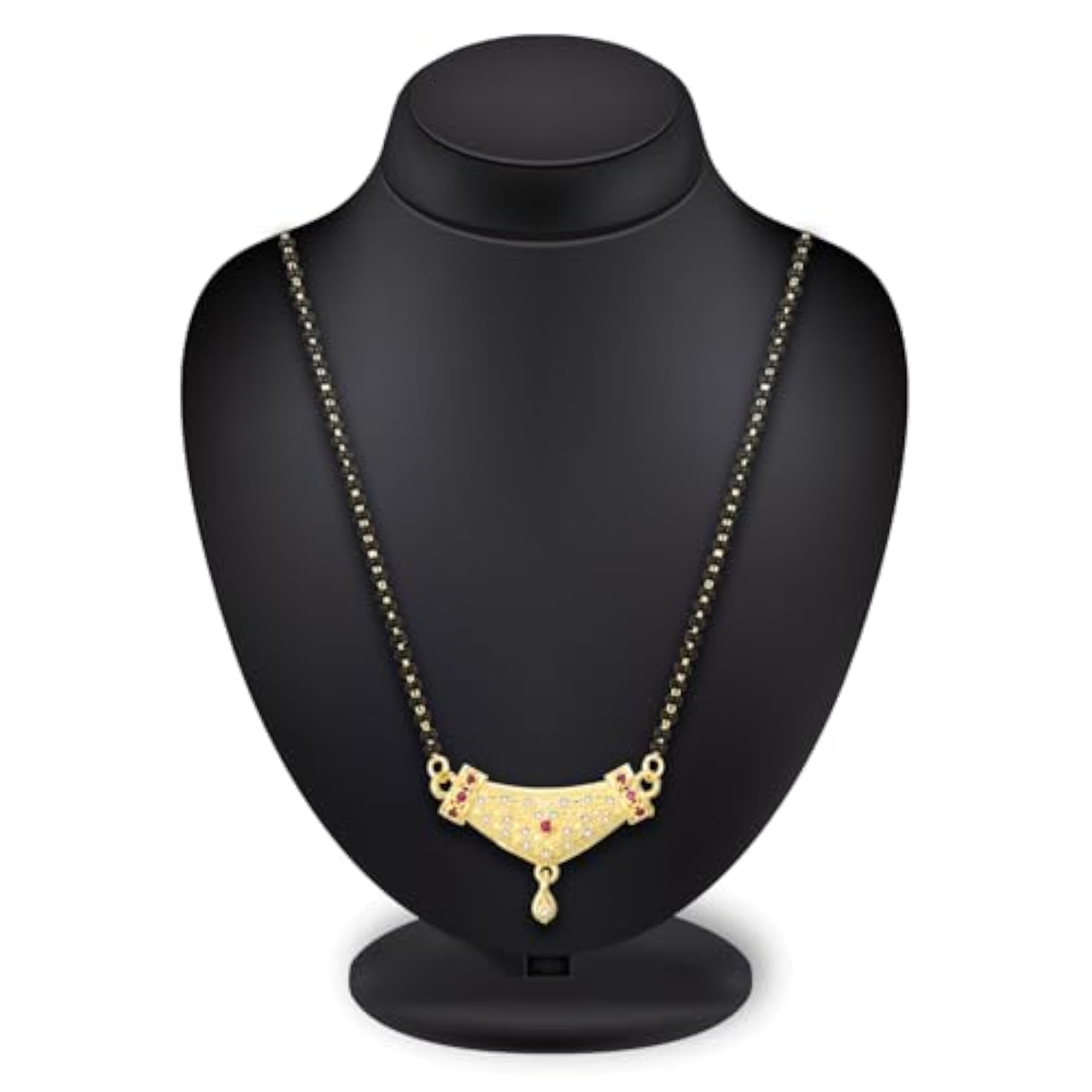 Women's Gold Plated Black Beaded & White Stone Studded Mangalsutra