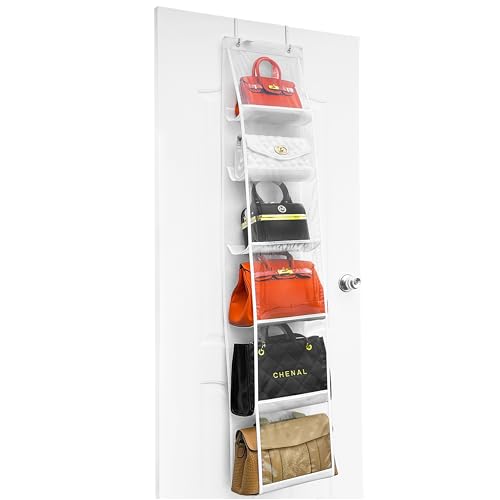 zebricolo Over The Door Purse Organizer - Holds Bigger Bags, Heavy Duty Hooks (Do Not Damage Door Frame), for Closet - 1PCS White
