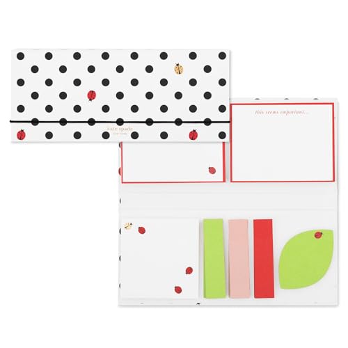 Kate Spade New York Padfolio with 7 Sticky Note Pads, Studying Essentials Set Includes Cute Sticky Notes with 75 Sheets Per Notepad (Ladybug Dot)