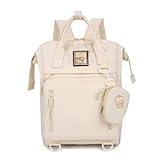 Mochila Funcional Vintage Feminina De Cor Sólida, Mochila Casual Em Estilo Préppy Com Zíper, Ideal Para Estudantes Do Ensino Médio E Universidade (Off White)