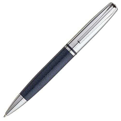 Caneta Crown King Couro Esferográfica Luxo Presente - Escolha a Cor + Capa de Veludo (Azul)