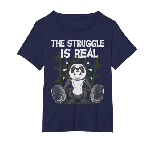 The Struggle is Real - Weightlifting Panda Bear Fitness Gym T-Shirt, Women's Plus, Navy Blue, 4X