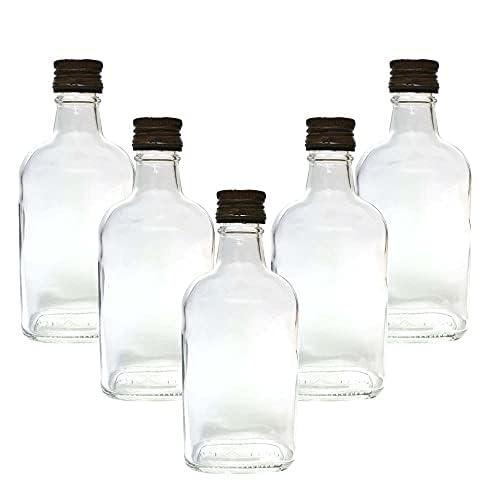 DIAH DO IT AT HOME 10 x Flask Glass Bottles 200 ml (0.2L) & Metal Screw Caps (Twist on Lids) - Home Brewing Gin Oil Vinegar Wine Vodka - DIAH (Brown Screw Caps)