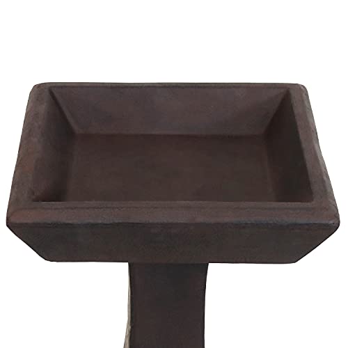 Sunnydaze Simply Square 23-Inch H Glass Fiber Reinforced Concrete Bird Bath - Brown #TOP4